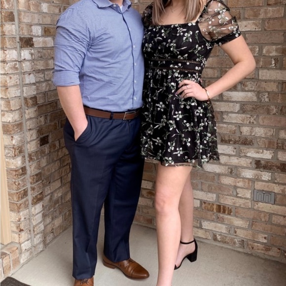 Black Floral Embroidered Short Sleeve Skater Dress - Picture 6 of 6